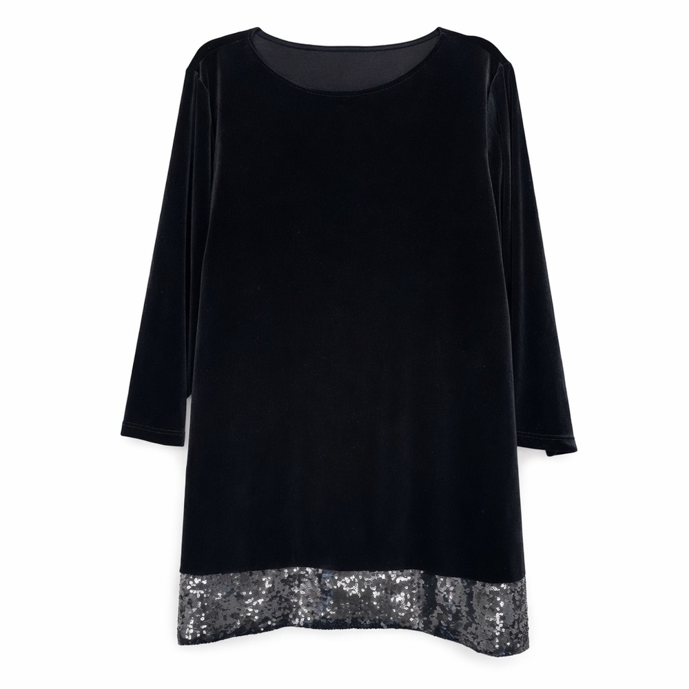 Chico’s Travelers Black Velvet Sequin Hem Tunic Top Size 3 (XL)